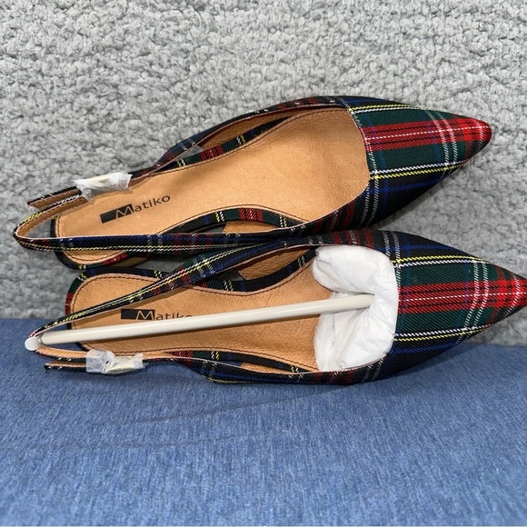 Matiko Shoes Lori Womens EUR 36 US 6 Green Tartan Plaid Point Toe Slingback Flat - Picture 7 of 7